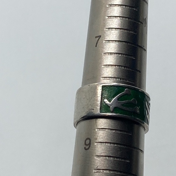 Vtg Southwestern Sterling Silver Symbols & Green Enamel Wide Band Ring Sz 8.5 - Picture 7 of 7